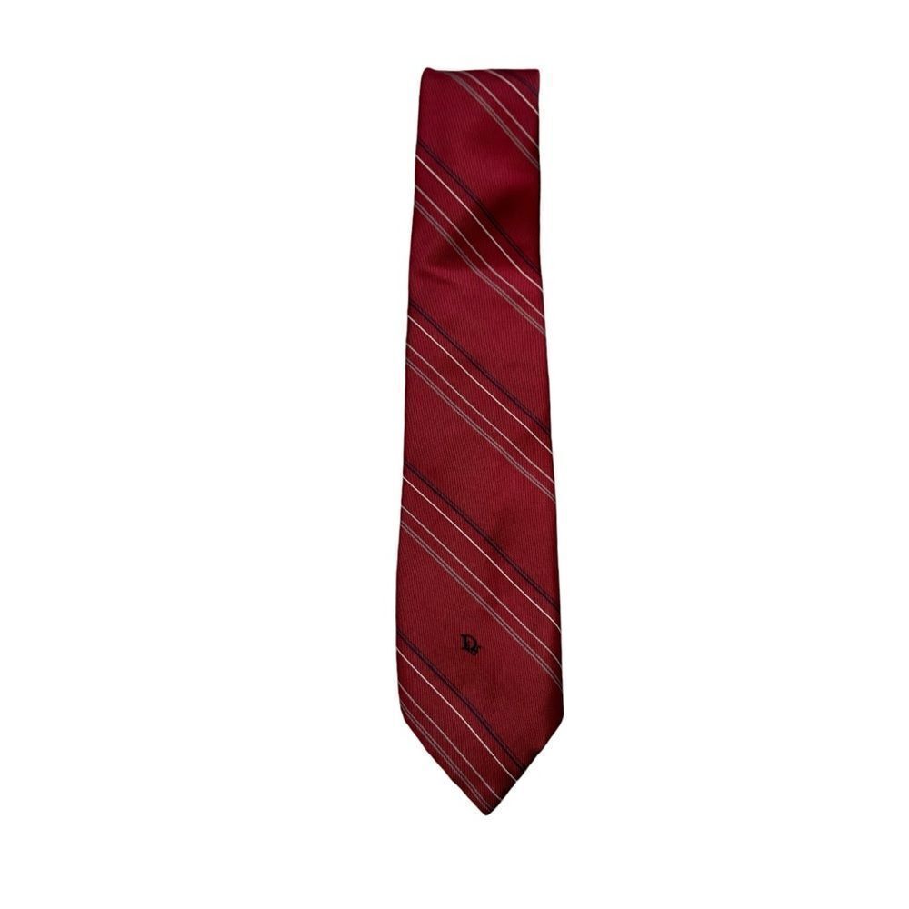 Vintage Men’s Christian Dior Burgundy Striped Silk Blend Tie - Picture 5 of 8